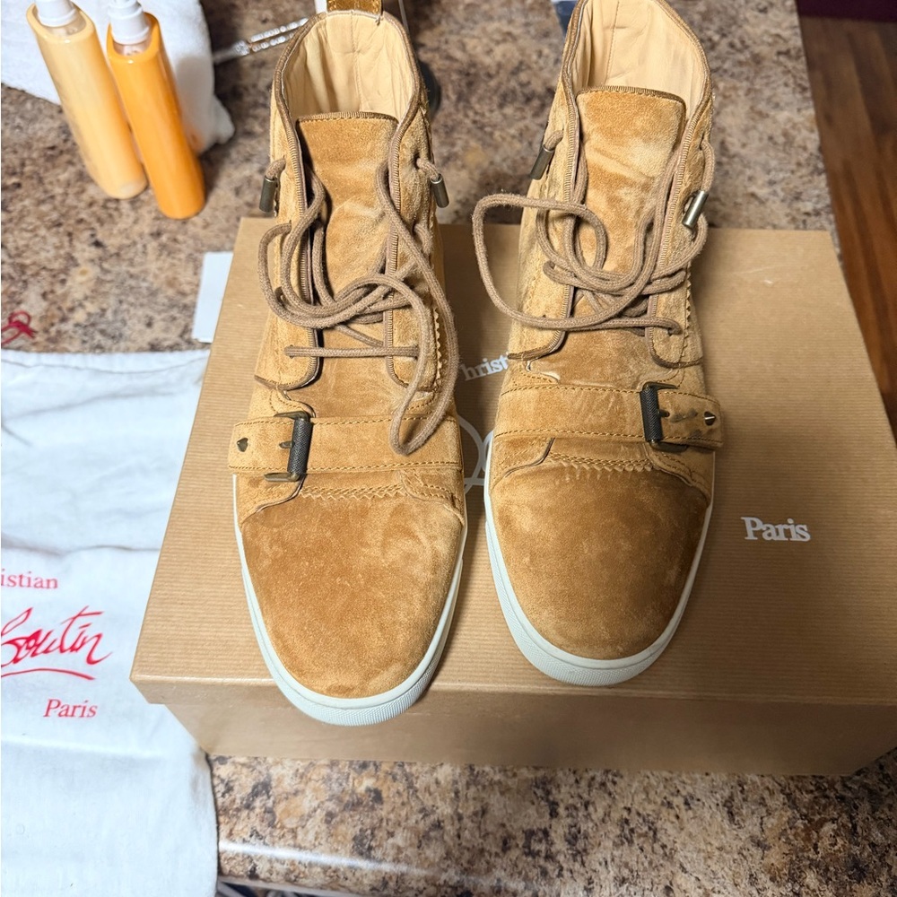 Christian Louboutin Men's Brown Suede High-Top Sneakers